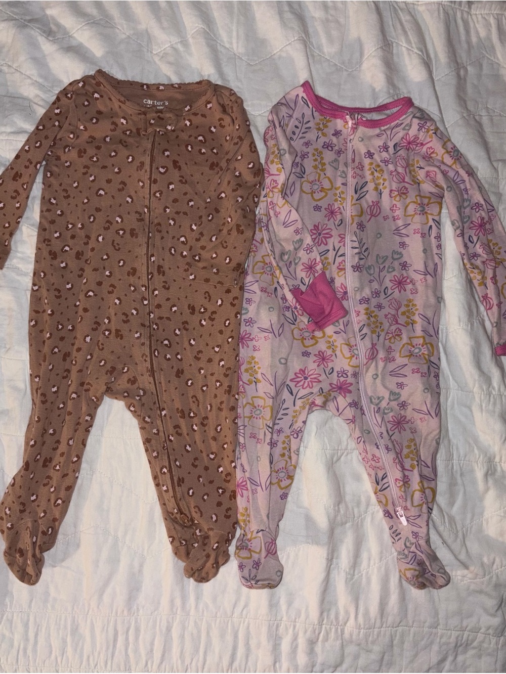Carter's Brown Leopard & Pink Floral Footed One-Piece Set